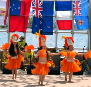 Entertainment (e.g., Tahitian dancers) at the band shell