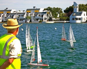 International One Meter (IOM) model sailboat racing. Foster City Lagoon.