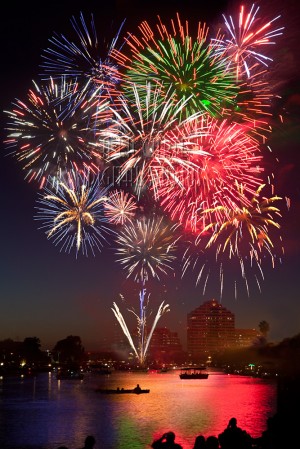 4th of July fireworks over the lagoon in Foster City